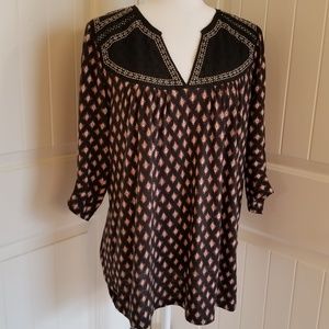 Lucky Brand IKAT Embroidered Blouse 1X